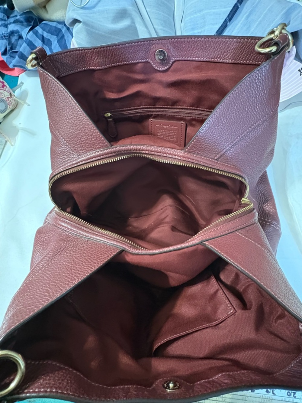 Coach Lexy Pebbled Leather Shoulder Bag Wine oxblood color women’s purse tote - Picture 7 of 13